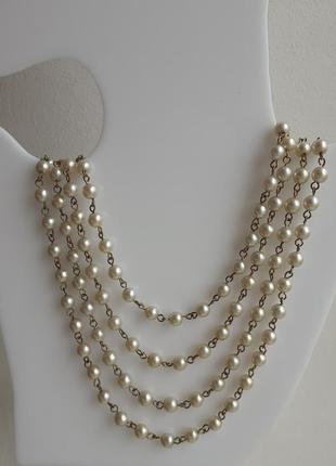 Красивое винтажное ожерелье с бусинами под жемчуг5 фото