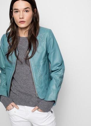 Нова шкіряна куртка zadig&voltaire оригінал з вишивкою нюанс блакитна шкіра жакет