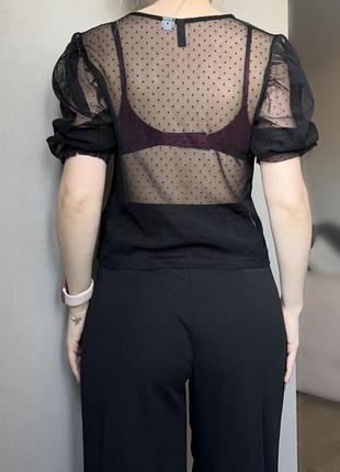 Чорна кофта топ сіточка в горошок h&m блуза в сітку6 фото