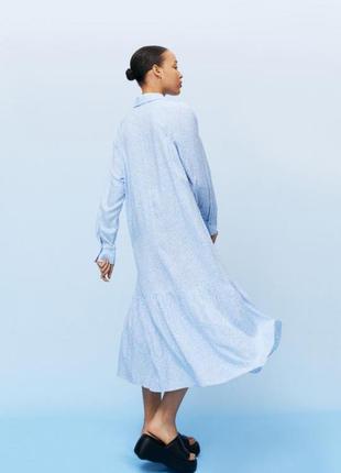 Романтична довга голуба сукня плаття сорочка квітковий принт бренд h&m оверсайз1 фото