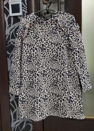 Теплое леопардовое платье цвета пудры george 6-7 лет