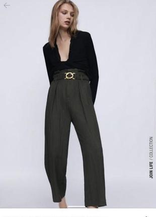 Брюки с защипами с поясом с высокой посадкой из новой коллекции zara размер xs,s