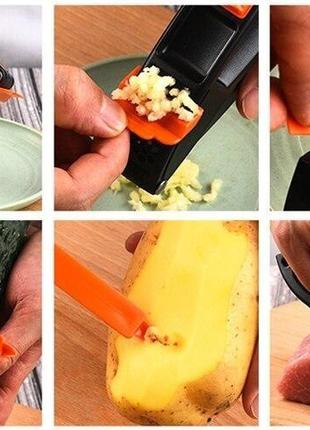 Пресс для чеснока multifunctional garlic presser чесночница нож для чистки овощей палочка для очистки4 фото