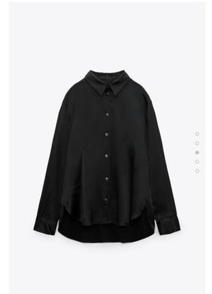 Черная атласная рубашка,блузка атласная из новой коллекции zara размер m.l,xl3 фото
