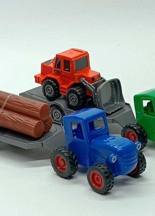 Игровой набор star toys "синий трактор" 19 см с прицепом 145326
