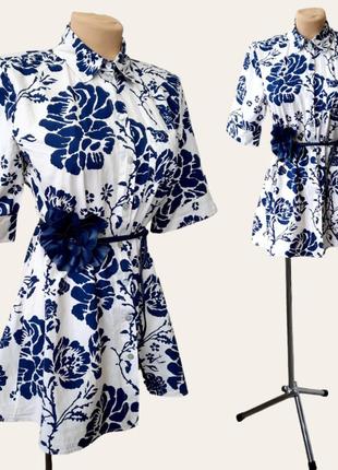 Zara хлопковое платье рубашка + кожаный пояс с цветком6 фото