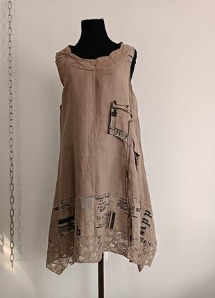 Льняное платье -туника с ассиметричным подолом , м , италия