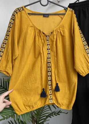 Индия натуральная блуза этно бохо с вышивкой узором кисточками2 фото
