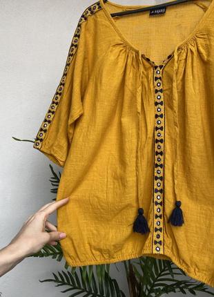 Индия натуральная блуза этно бохо с вышивкой узором кисточками10 фото
