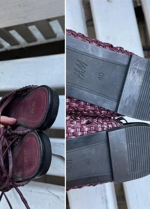 Бордовые плетеные босоножки,туфли на завязках h & m7 фото