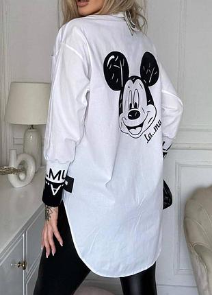 Женская рубашка блуза блузка mickey mouse удлиненная