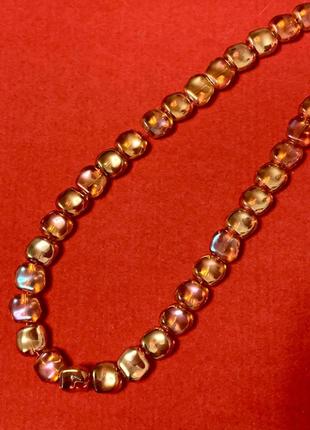 Ожерельє зі скляних асиметричних намистин з застібкою-брошкою2 фото