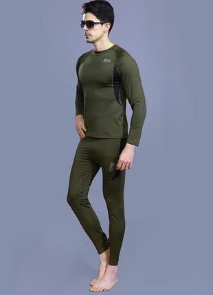 Термобелье мужское lesko a152 3xl green флисовое однотонное осеннее с длинными рукавами и штанами dm-a54 фото