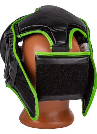Боксерський шолом тренувальний закритий спортивний для бокса powerplay pu чорно-зелений m dm-113 фото