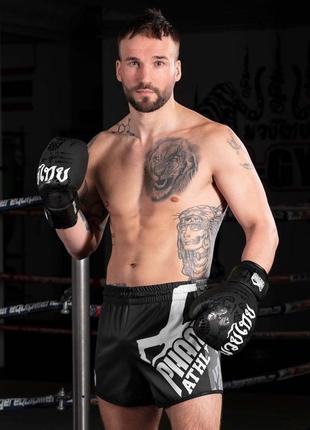 Боксерские перчатки спортивные тренировочные для бокса phantom muay black 10 унций (капа в подарок) dm-119 фото