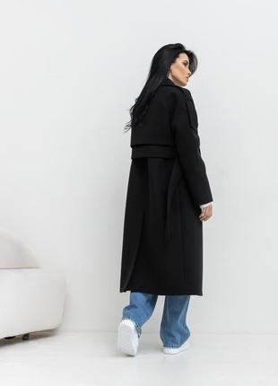 Кашемировое пальто тренч оверсайз 40-54 черное6 фото