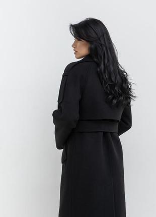 Кашемировое пальто тренч оверсайз 40-54 черное8 фото