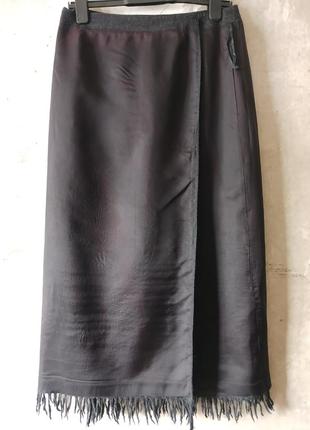 Valerie stevens темно-серая однотонная юбка-миди из чистой шерсти с запахом и бахромой5 фото