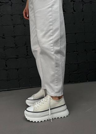Белые женские кроссовки кеды на высокой подошве утолщенной платформе из натуральной кожи4 фото