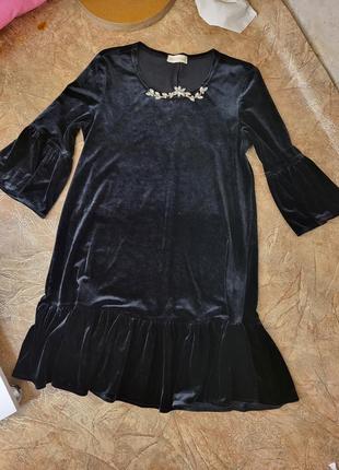 Бархатное велюр платье черно ожерелье камни украшение вечернее мягкое вельветовое велюровое2 фото
