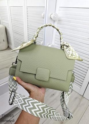 Жіноча стильна та якісна сумка з еко шкіри на 2 відділи зелена3 фото