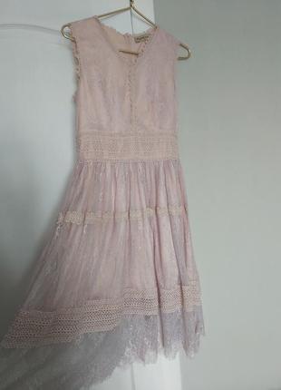 Платье кружевное розовое праздничное м-л1 фото