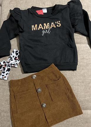 Стильный костюмчик для девочки 2-3 года, кофточка и юбочка