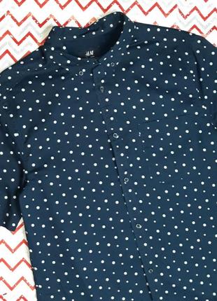 😉1+1=3 фирменная темно-синяя батистовая рубашка оксфорд в горошек h&amp;m, размер 44 - 462 фото