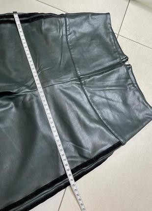 Кожаные штаны утепление теплые леггинсы лосины зеленые на флисе5 фото