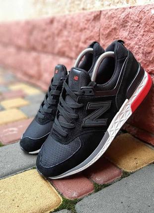 👟 кроссовки new balance 574 черные с красным / наложка bs👟7 фото