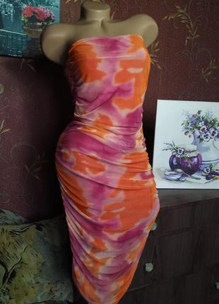 Сукня міді сітка з різнокольоровим принтом від new collection3 фото