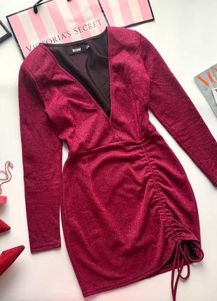 👗ошеломительное фиолетовое платье мини  с блёстками/платье с люрексом глубокое декольте👗