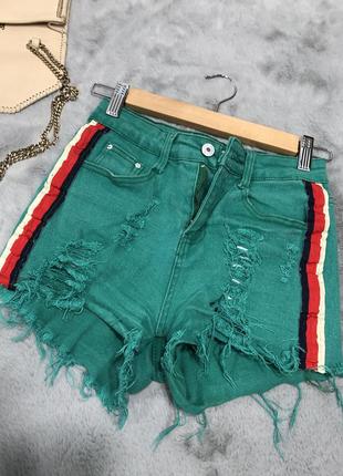 Шорты короткие джинсовые зеленые париж1 фото