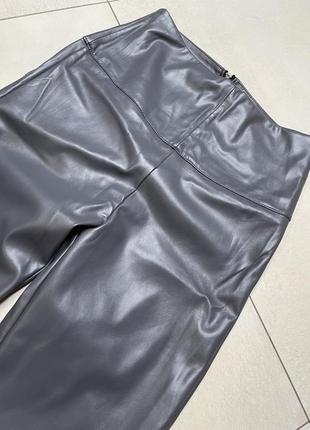 Кожаные штаны серые лосины леггинсы кожзам высокая посадка3 фото