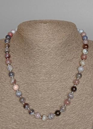 Ожерелье агат ботсван натуральный камень гладкий шарик d-8,5мм+- l-48см+-1 фото