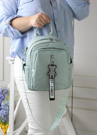 Женский шикарный и качественный рюкзак сумка для девушек из эко кожи мята6 фото