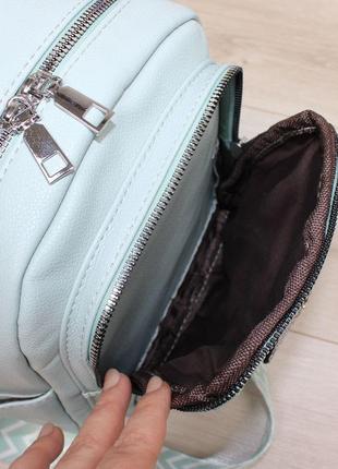 Женский шикарный и качественный рюкзак сумка для девушек из эко кожи мята4 фото