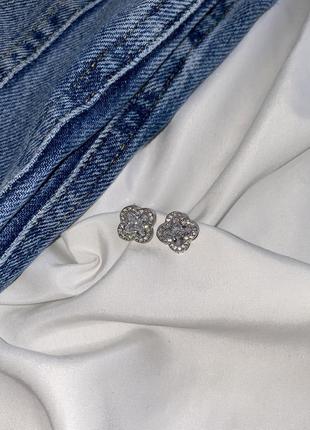 Сяючі сережки цвяшки із камінцями, сережки гвоздики сріблясті6 фото