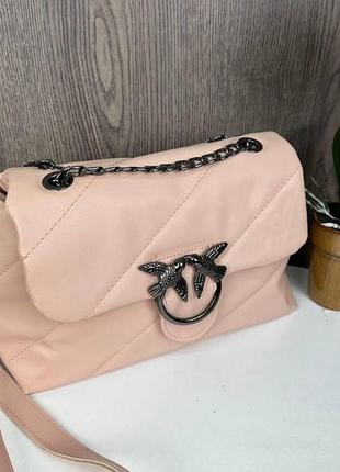 Качественная женская мини-сумочка клатч на плечо в стиле пенко стеганая, маленькая сумка pinko птичка пудровый5 фото
