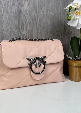 Качественная женская мини-сумочка клатч на плечо в стиле пенко стеганая, маленькая сумка pinko птичка пудровый2 фото