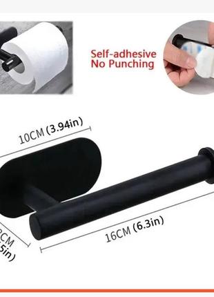 Держатель для туалетной бумаги металлический, самоклеящийся нержавеющая сталь, черный5 фото