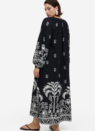 Стильна натуральна чорна довга принтована сукня плаття в стилі бохо рукава буфи бренд h&m