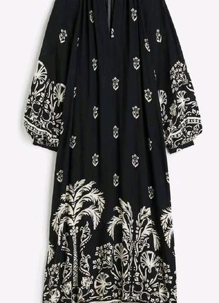Стильна натуральна чорна довга принтована сукня плаття в стилі бохо рукава буфи бренд h&m