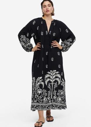 Стильна натуральна чорна довга принтована сукня плаття в стилі бохо рукава буфи бренд h&m