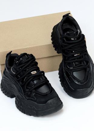 Черные миксовые кроссовки сникерсы на платформе крутая шнуровка5 фото
