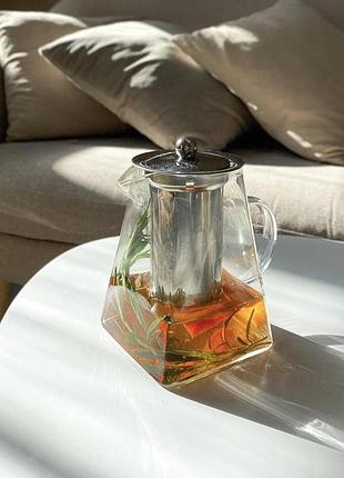 Стильный стеклянный чайник-заварник 750 мл. термостойкие до 500 градусов