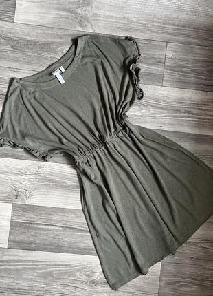 Платье сарафан с льном хаки3 фото