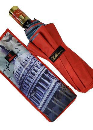 Жіноча парасоля напівавтомат з подвійною тканиною bellissimo, червоний, 018301-48 фото
