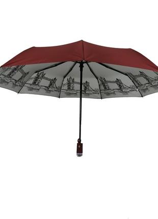 Автоматична жіноча парасолька зі сріблястим напиленням від flagman-thebest, модель "mona", бордова, 0714-6