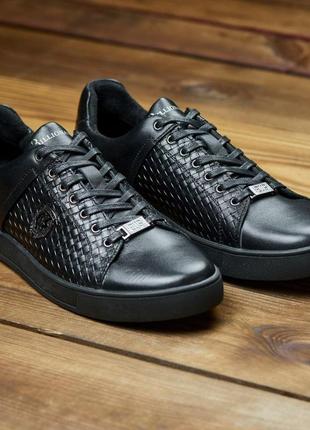 Мужские молодежные кеды черные, классические мужские кожаные кеды деми *м-114-ч/плет ( мв-114)*